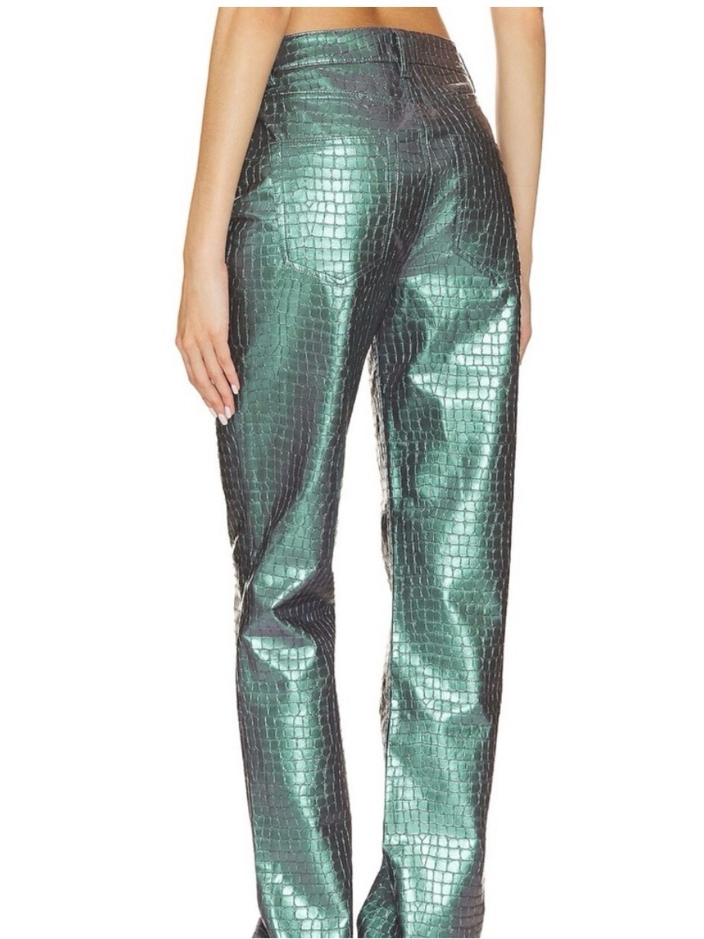 AFRM Iridescent Croc-Texture Straight Leg Pants - Green - size 26 - Picture 2 of 5